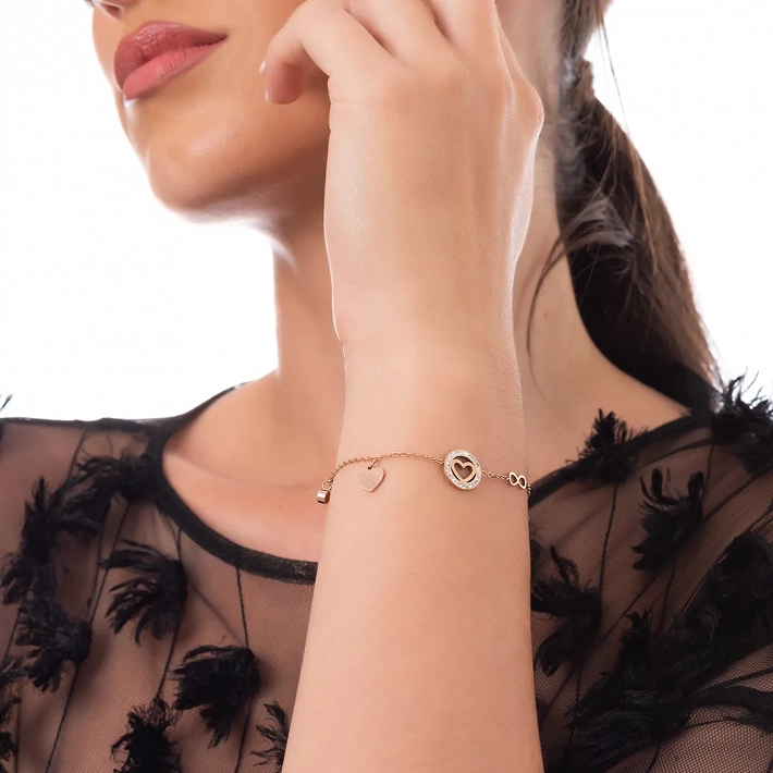 Oxzen ατσάλινο βραχιόλι με καρδιά και κρεμαστά στοιχεία