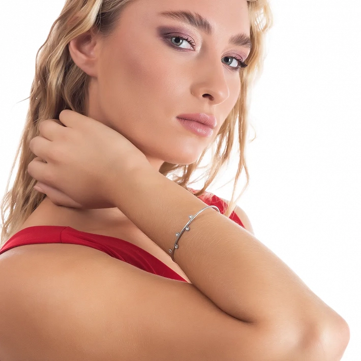 Oxzen ατσάλινο βραχιόλι σταθερό με λευκά ζιργκόν