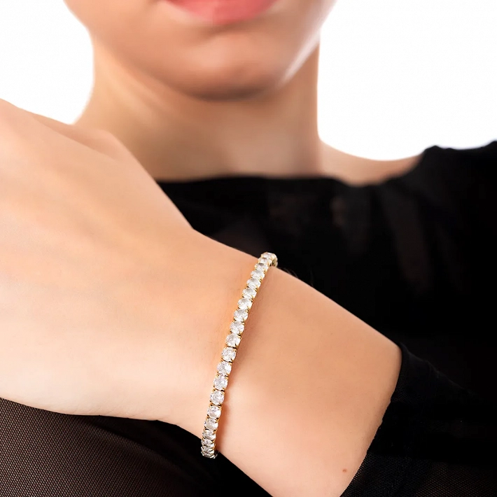 Oxzen βραχιόλι ατσάλινο ριβιέρα ελαστική με λευκά ζιργκόν