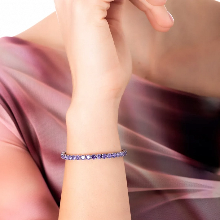 Oxzen βραχιόλι ατσάλινο ριβιέρα ελαστική με μωβ ζιργκόν