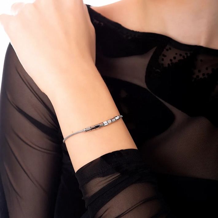 Oxzen ατσάλινο βραχιόλι με κυλινδρικά στοιχεία