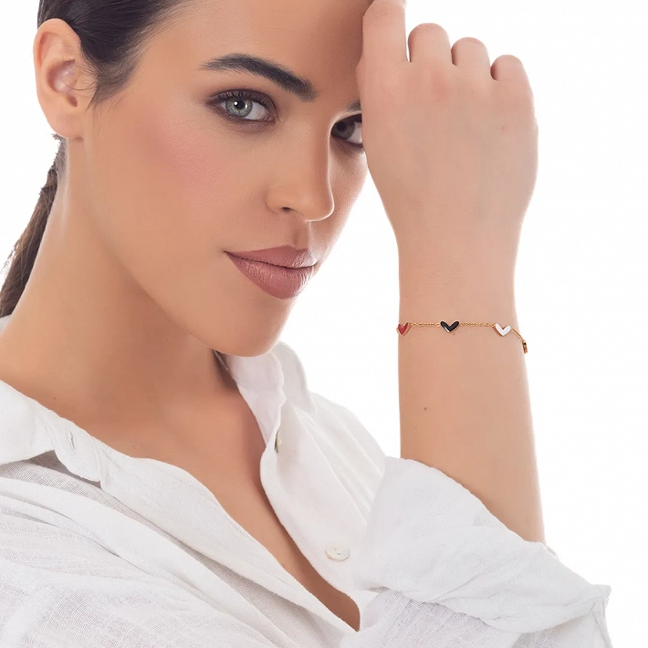 Oxzen γυναικείο βραχιόλι από ανοξείδωτο ατσάλι με πολύχρωμες καρδούλες