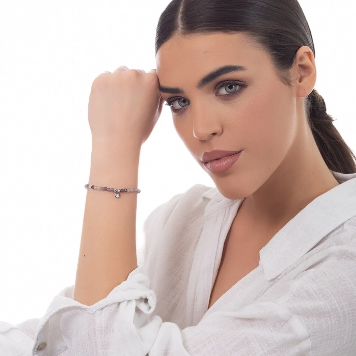 Oxzen γυναικείο βραχιόλι ατσάλινο με ημιπολύτιμες πέτρες