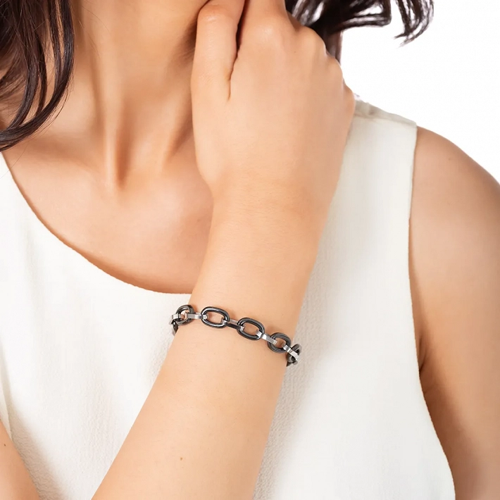 Oxzen βραχιόλι ατσάλινο με μαύρα κεραμικά στοιχεία