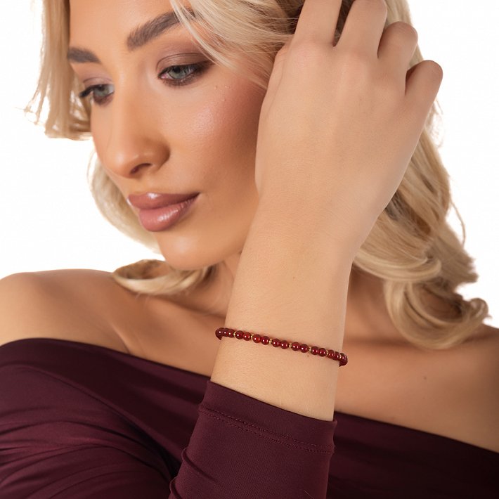 Oxzen βραχιόλι ατσάλινο με ορυκτές πέτρες 4mm βουργουνδί