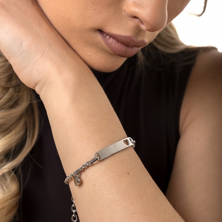 Oxzen γυναικείο βραχιόλι ατσάλινο ταυτότηρα με καρδιά