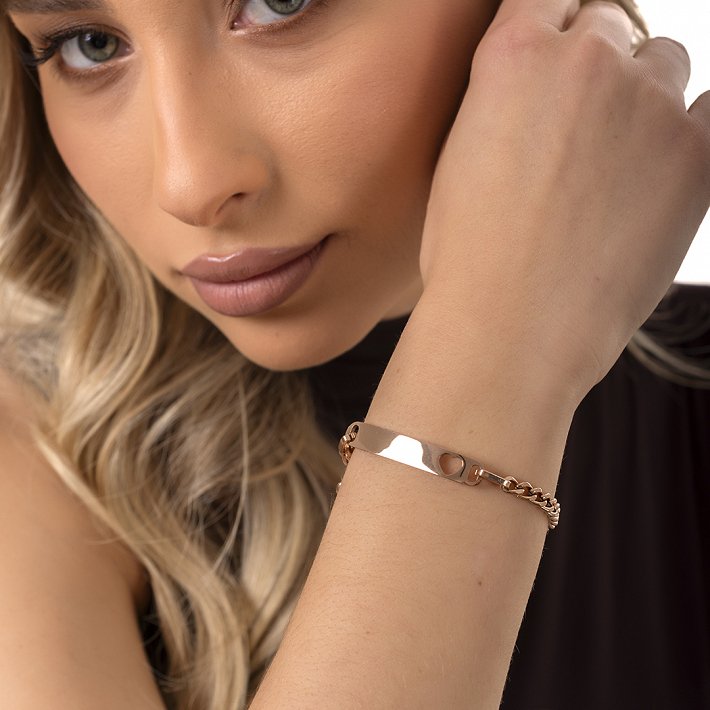 Oxzen γυναικείο βραχιόλι ατσάλινο ταυτότηρα με καρδιά