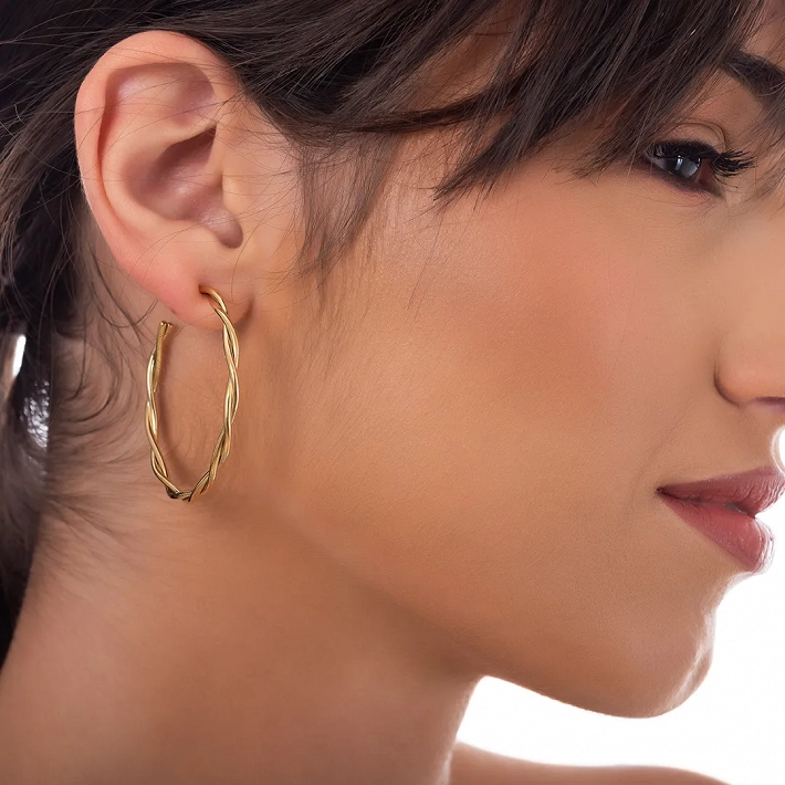 Oxzen σκουλαρίκια κρίκοι ατσάλινοι 35 mm πλεξούδα