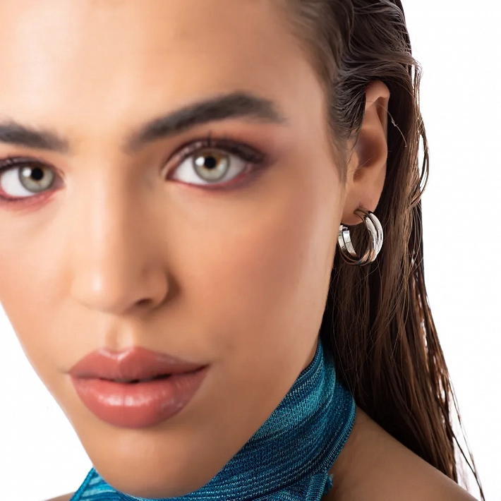 Oxzen σκουλαρίκια κρίκοι ατσάλινοι 20 mm τριπλοί