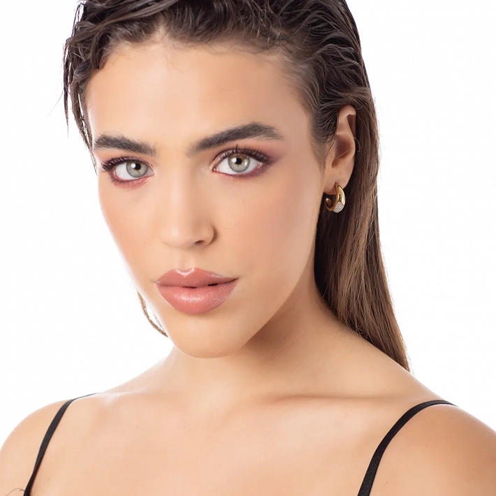 Oxzen σκουλαρίκια κρίκοι ατσάλινοι 15 mm με λευκά ζιργκόν