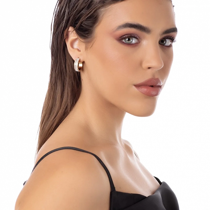 Oxzen σκουλαρίκια κρίκοι ατσάλινοι 20 mm γεμάτοι με λευκά ζιργκόν