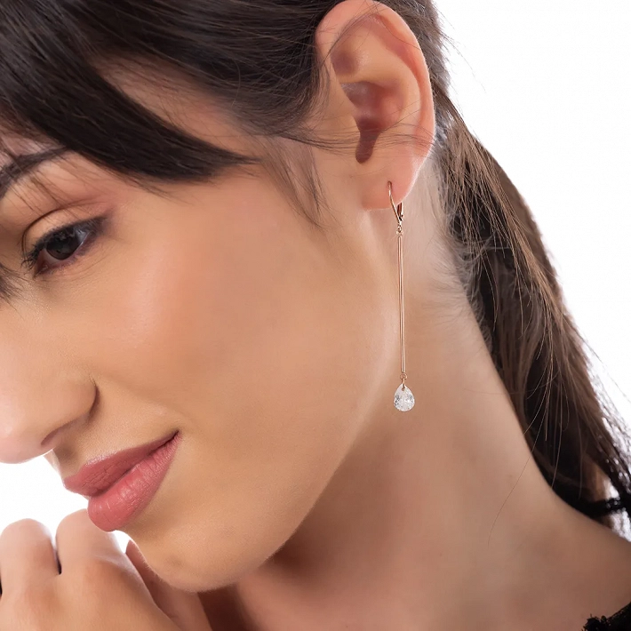 Oxzen σκουλαρίκια κρεμαστά από ανοξείδωτο ατσάλι με λευκό ζιργκόν