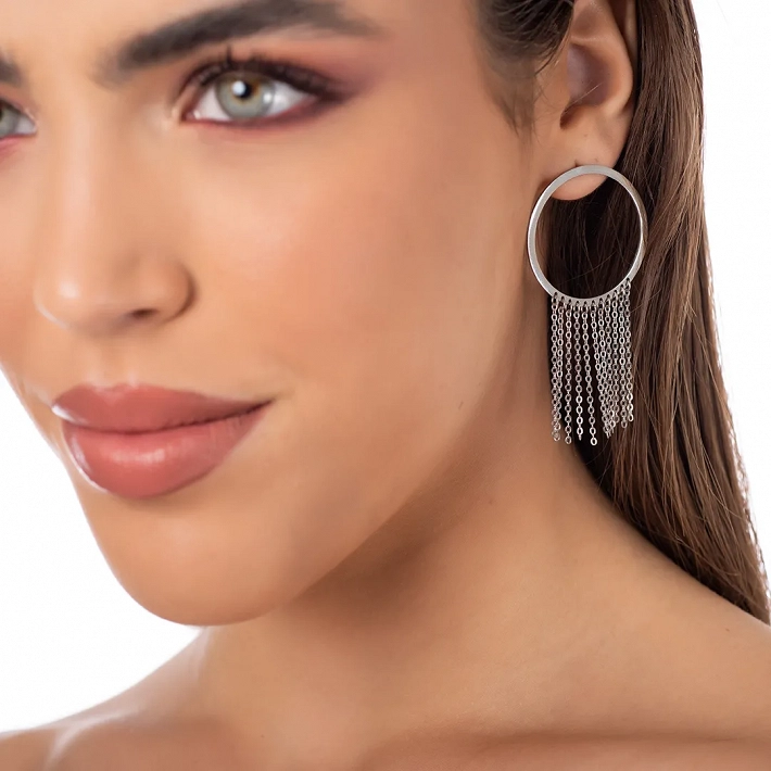 Oxzen σκουλαρίκια κρεμαστά ατσάλινα στρογγυλά με κρεμαστές αλυσίδες