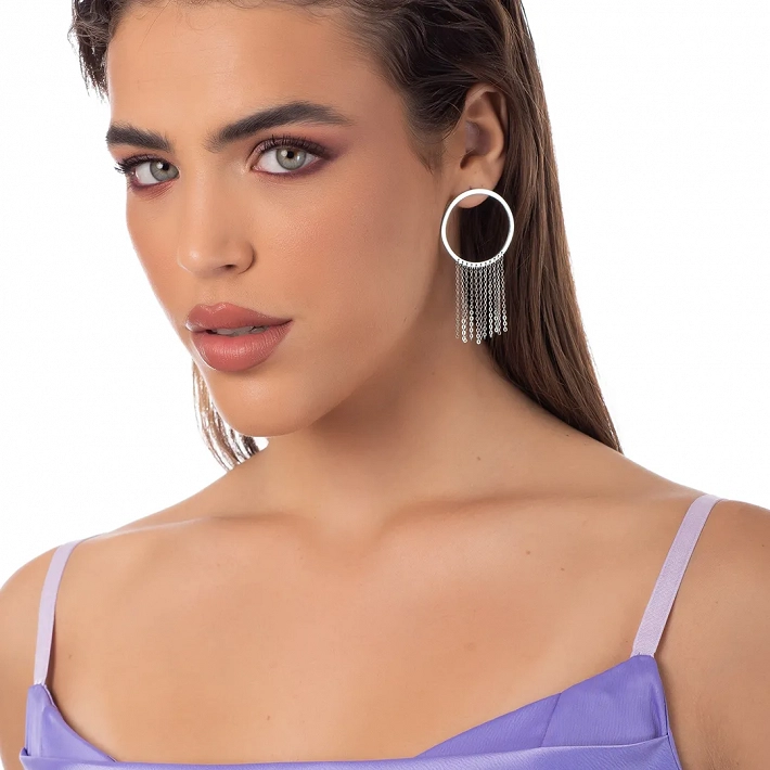 Oxzen σκουλαρίκια κρεμαστά ατσάλινα στρογγυλά με κρεμαστές αλυσίδες