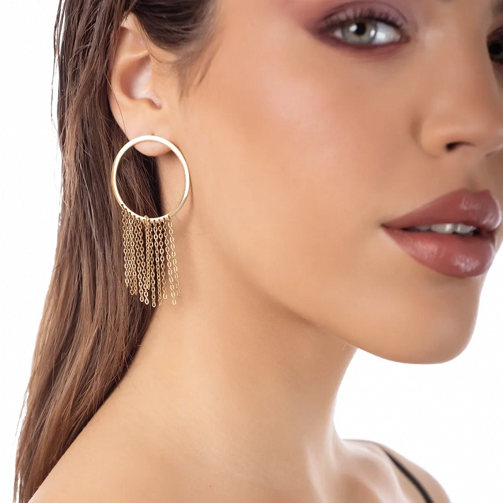 Oxzen σκουλαρίκια κρεμαστά ατσάλινα στρογγυλά με κρεμαστές αλυσίδες