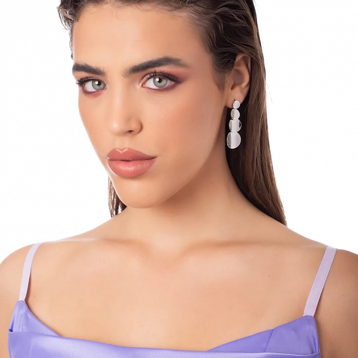 Oxzen σκουλαρίκια κρεμαστά ατσάλινα μακριά με τέσσερις κύκλους