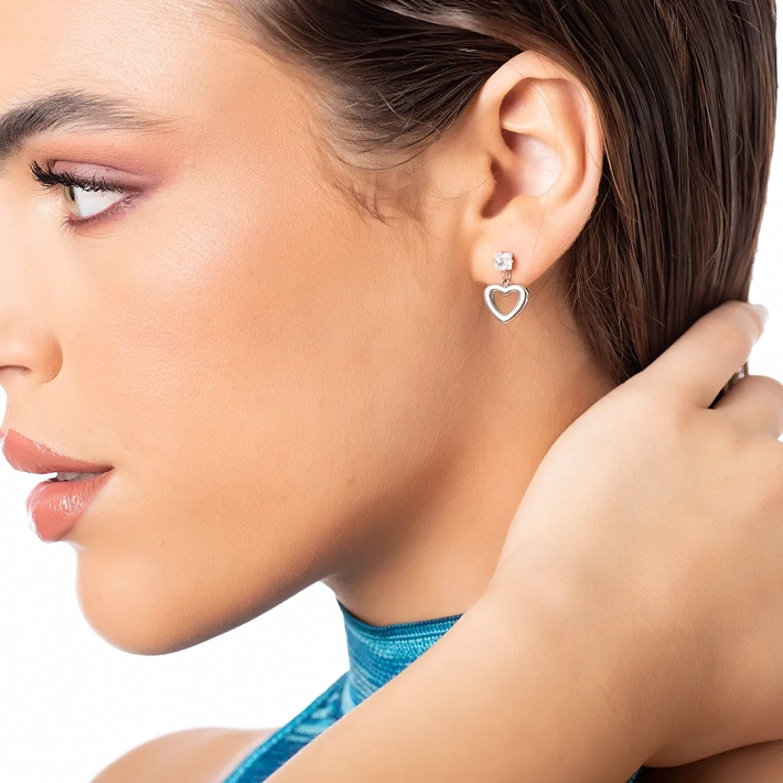 Oxzen σκουλαρίκια κρεμαστά ατσάλινα καρδούλα κρεμαστή με λευκό ζιργκόν