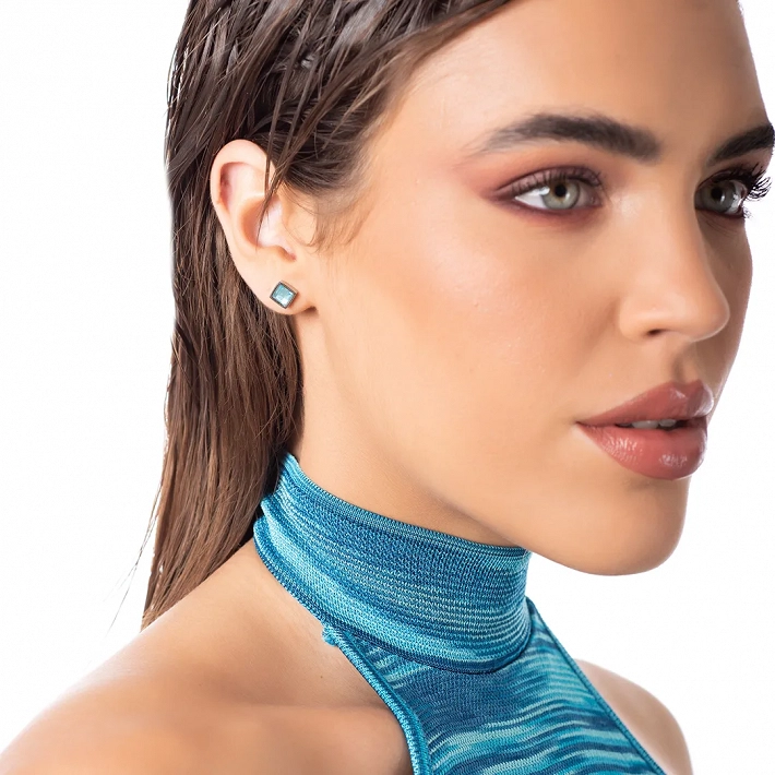 Oxzen σκουλαρίκια καρφωτά ατσάλινα τετράγωνα με γαλάζιο ζιργκόν