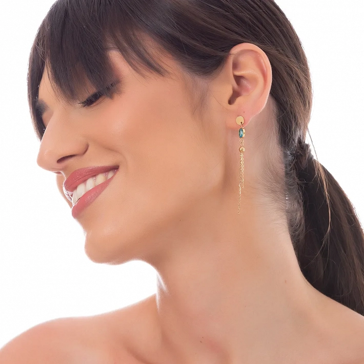 Oxzen γυναικείο σκουλαρίκι ατσάλινο μακρύ με γαλάζια ζιργκόν