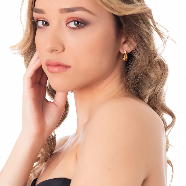 Oxzen σκουλαρίκια κρίκοι ατσάλινοι επιχρυσωμένοι Chunky Croissant 20mm