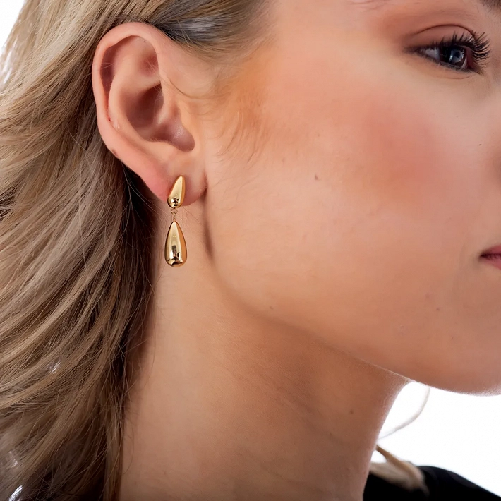 Oxzen σκουλαρίκια κρεμαστά ατσάλινα διπλή σταγόνα