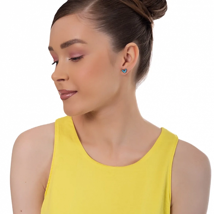 Oxzen γυναικείο σκουλαρίκι ατσάλινο καρφωτό καρδούλα με γαλάζιο σμάλτο