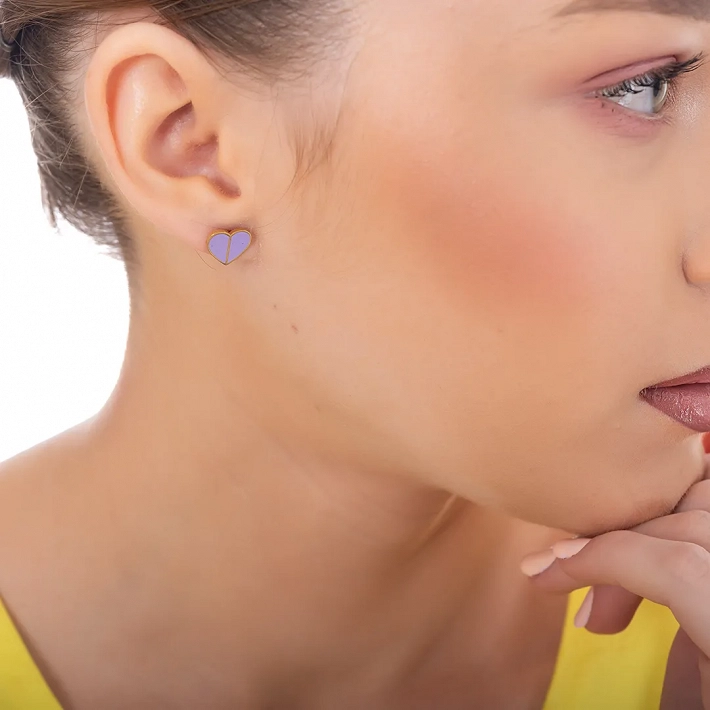 Oxzen γυναικείο σκουλαρίκι ατσάλινο καρφωτό καρδούλα με σμάλτο