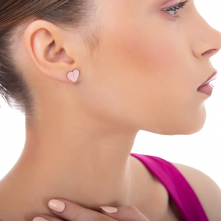 Oxzen γυναικείο σκουλαρίκι ατσάλινο καρφωτό καρδούλα με σμάλτο