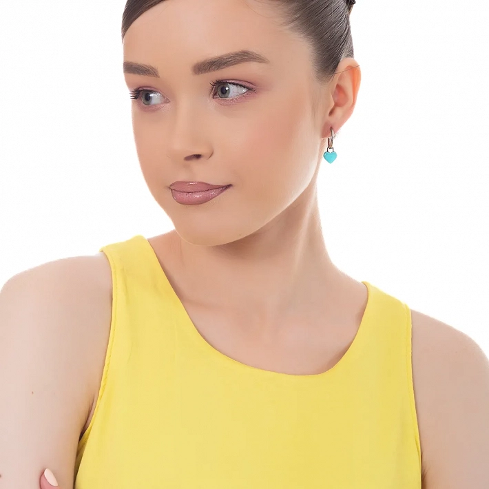 Oxzen γυναικείο σκουλαρίκι ατσάλινο με κρεμαστή γαλάζια καρδούλα