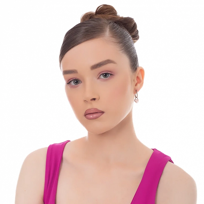 Oxzen γυναικείο σκουλαρίκι ατσάλινο με κρεμαστή ροζ καρδούλα