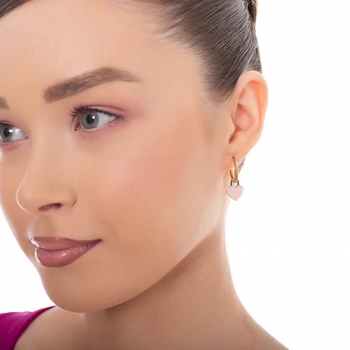 Oxzen γυναικείο σκουλαρίκι ατσάλινο με κρεμαστή ροζ καρδούλα