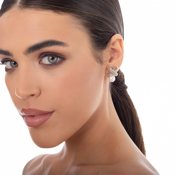 Oxzen γυναικείο σκουλαρίκι ατσάλινο με πέρλα