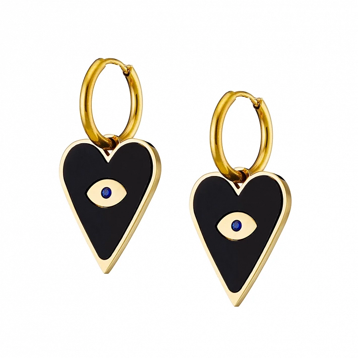 Oxzen σκουλαρίκι ατσάλινο κρίκος με σμάλτο καρδιά