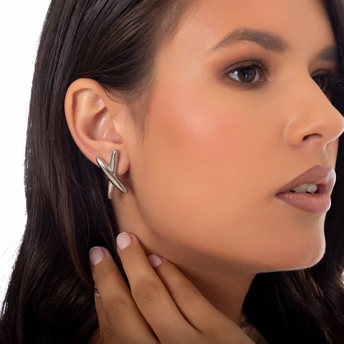 Oxzen ατσάλινο σκουλαρίκι σε σχήμα Χ