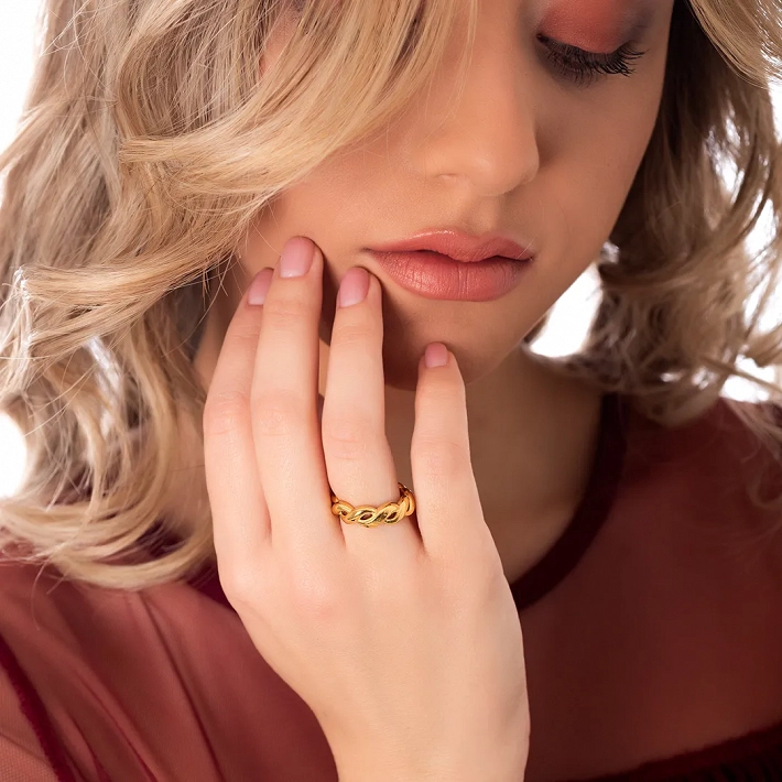 Oxzen ατσάλινο δαχτυλίδι επιχρυσωμένο Croissant 0,5cm
