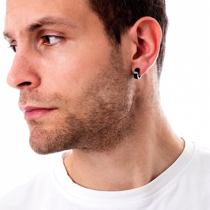 Σκουλαρίκι ανδρικό από ανοξείδωτο ατσάλι μαύρο κρικάκι (5 x 10)mm