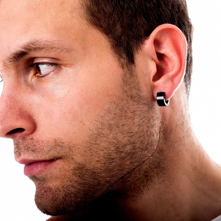 Σκουλαρίκι ανδρικό από ανοξείδωτο ατσάλι μαύρο κρικάκι (7 x 10)mm