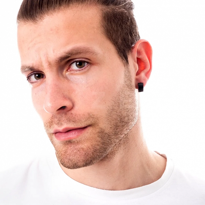 Σκουλαρίκι ανδρικό από ανοξείδωτο ατσάλι μαύρο κρικάκι (7 x 10)mm