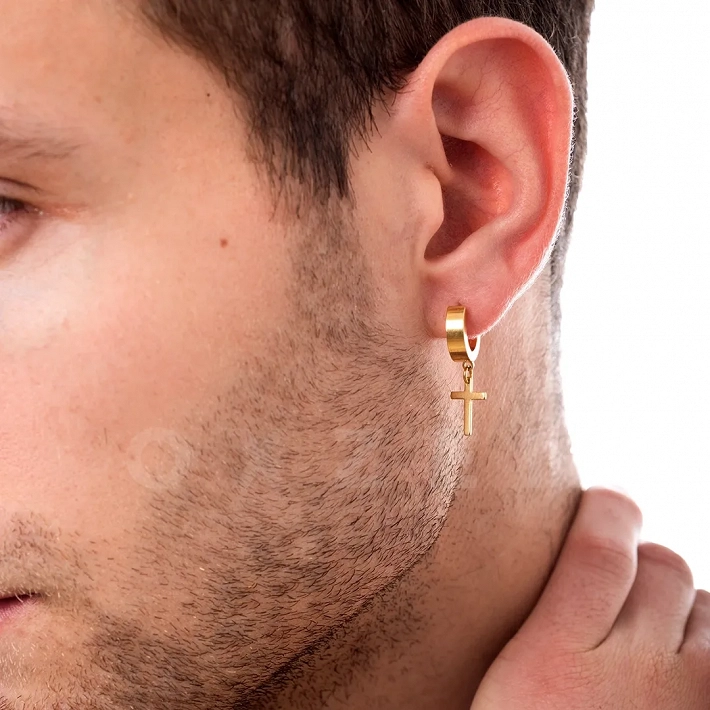 Σκουλαρίκι ανδρικό από ανοξείδωτο ατσάλι, κρικάκι (3 x 10)mm με σταυρό