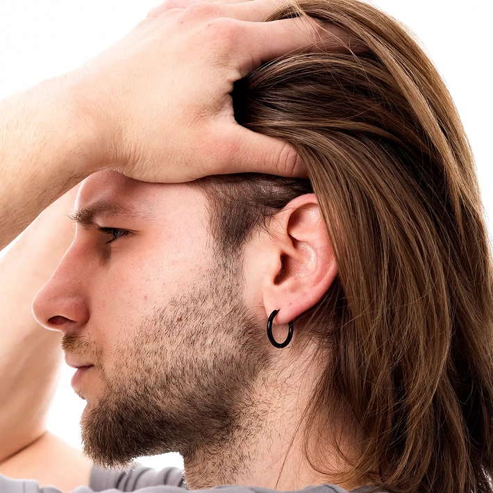 Σκουλαρίκι ανδρικό από ανοξείδωτο ατσάλι, κρικάκι μαύρο (2.5 x 16)mm