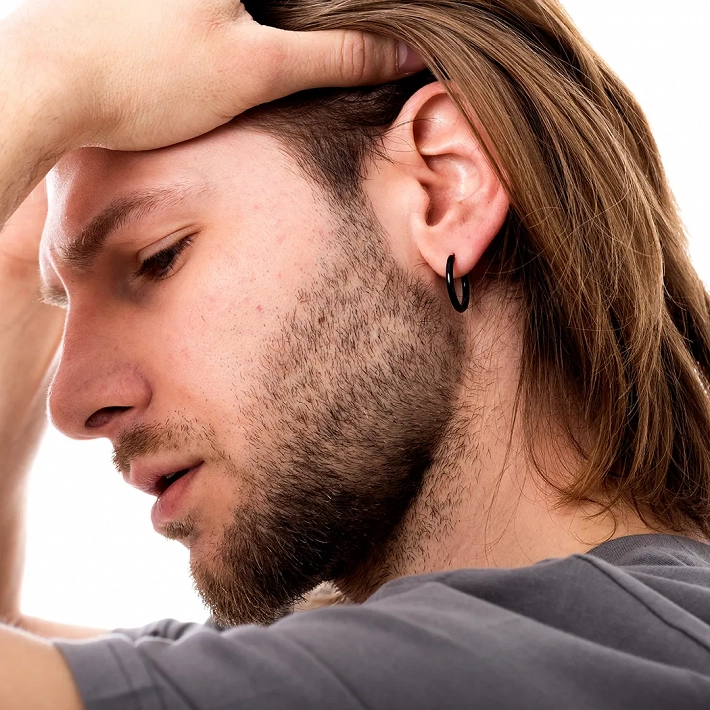 Σκουλαρίκι ανδρικό από ανοξείδωτο ατσάλι, κρικάκι μαύρο (2.5 x 16)mm