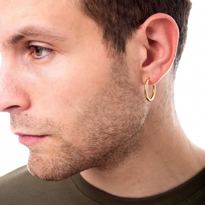 Σκουλαρίκι ανδρικό από ανοξείδωτο ατσάλι, κρικάκι επιχρυσωμένο (2.5 x 16)mm