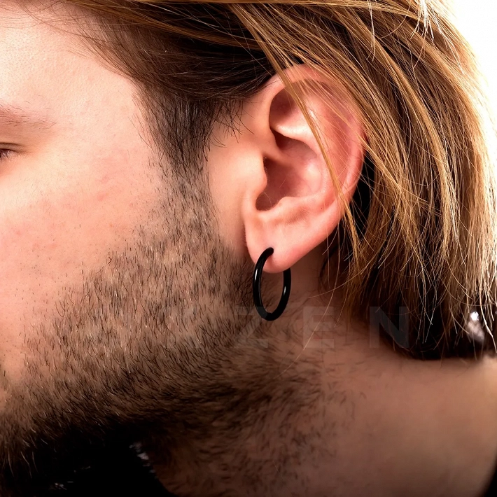 Σκουλαρίκι ανδρικό από ανοξείδωτο ατσάλι, κρικάκι μαύρο (2.5 x 18)mm