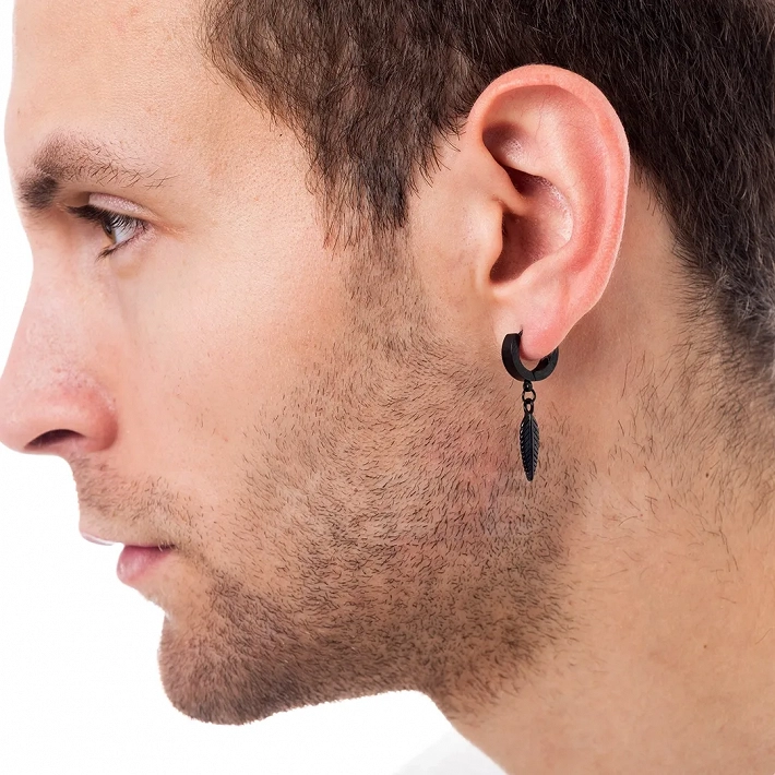 Σκουλαρίκι ανδρικό από ανοξείδωτο ατσάλι κρικάκι με φτερό