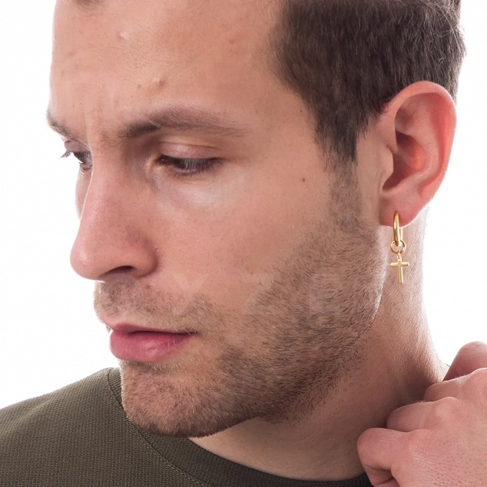 Σκουλαρίκι ανδρικό από ανοξείδωτο ατσάλι, κρικάκι 10mm με σταυρό
