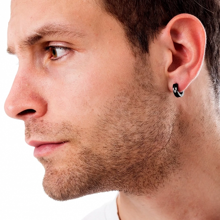 Σκουλαρίκι ανδρικό από ανοξείδωτο ατσάλι, κρίκος 10mm με λευκό ζιργκόν