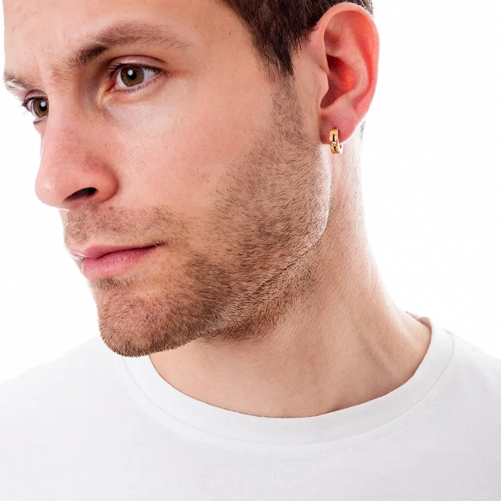 Σκουλαρίκι ανδρικό από ανοξείδωτο ατσάλι, κρίκος 10mm με λευκό ζιργκόν