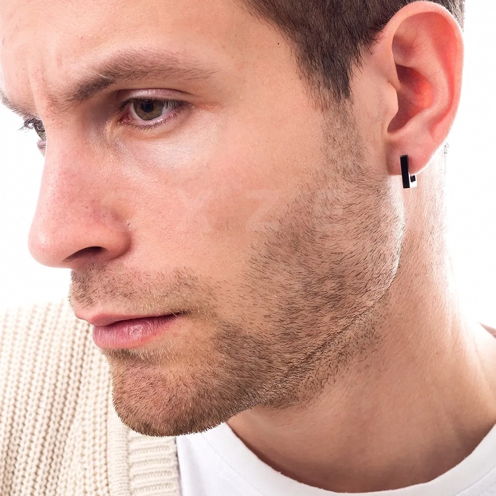 Σκουλαρίκι ανδρικό από ανοξείδωτο ατσάλι, τετράγωνος κρίκος