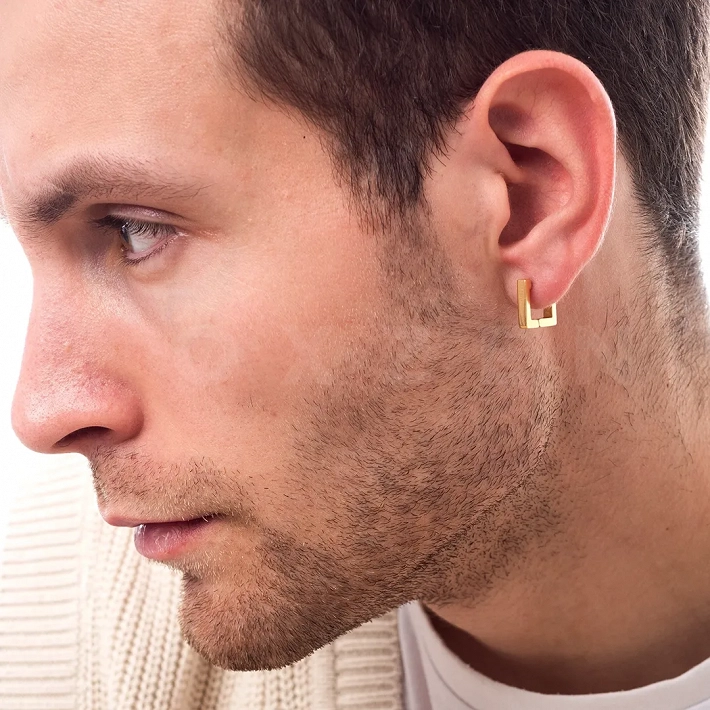 Σκουλαρίκι ανδρικό από ανοξείδωτο ατσάλι, τετράγωνος κρίκος