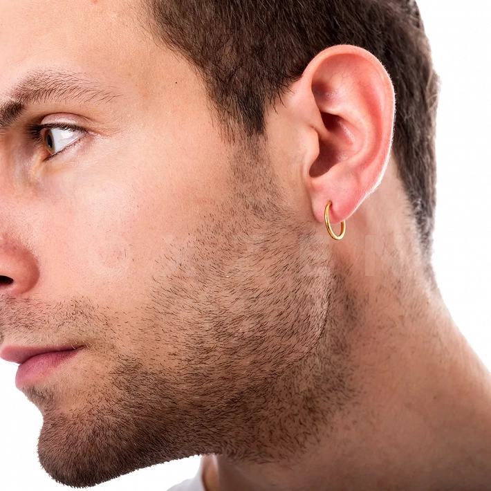 Σκουλαρίκι ανδρικό από ανοξείδωτο ατσάλι, επιχρυσωμένο κρικάκι (1.6 x 10)mm